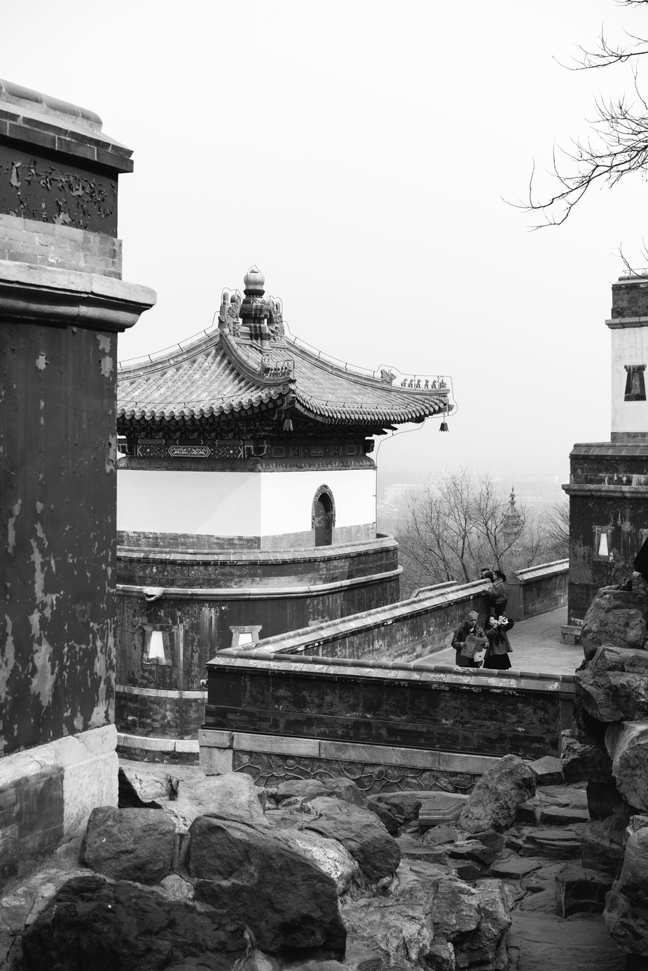 Image shows traditional Chinese street scene with old architecture