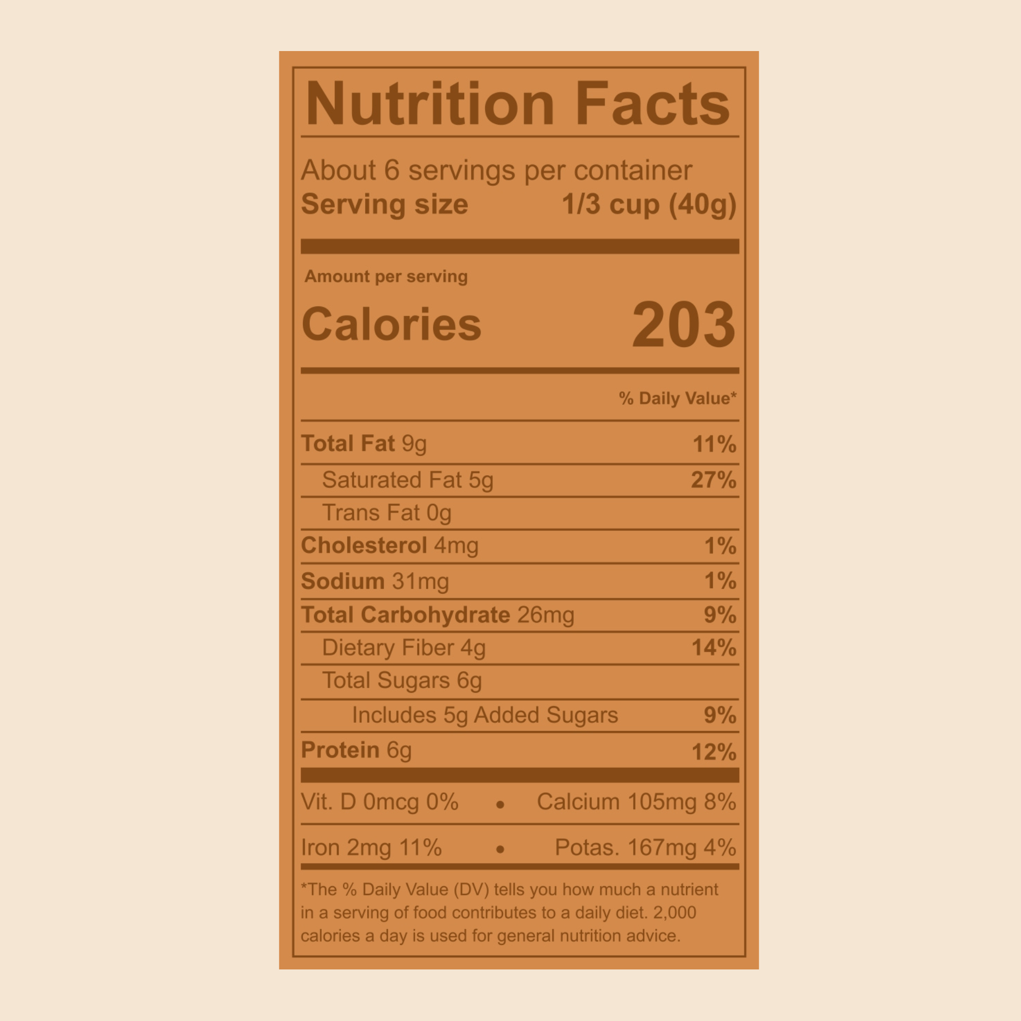 Nutrition facts label on a beige background