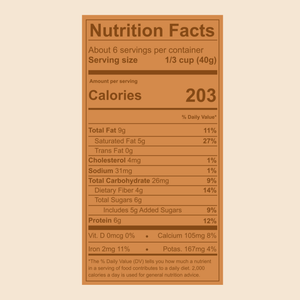Nutrition facts label on a beige background